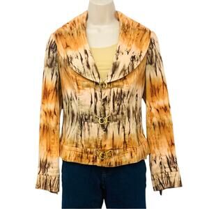 Vintage V Christina Earth Tone Tie Dye Jacket Shaw Collar Metallic Frog Closures